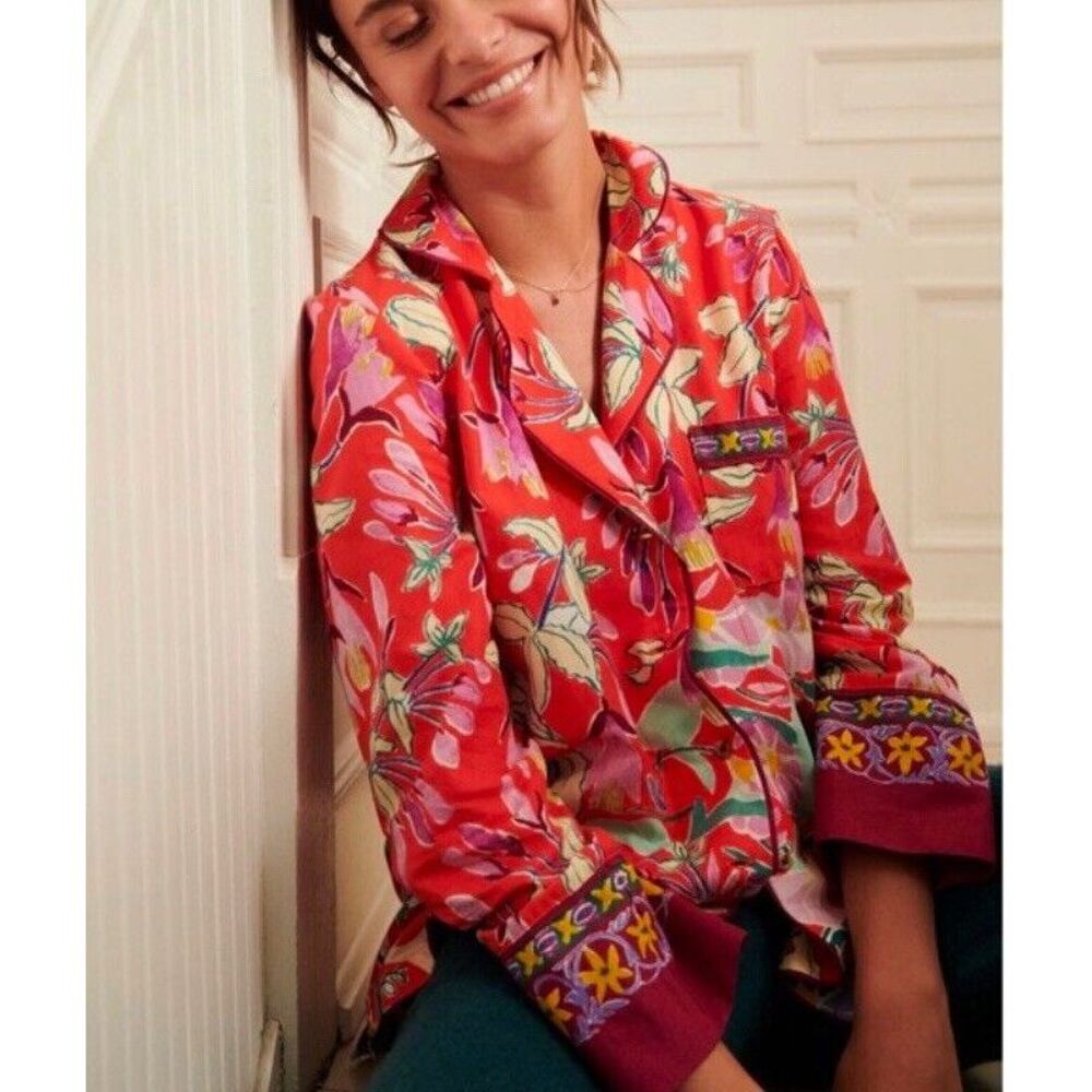 Women's Sz Small Anthropologie Lil Sire Cheetah Dreams Flannel Pajama Shirt Top - Picture 13 of 15